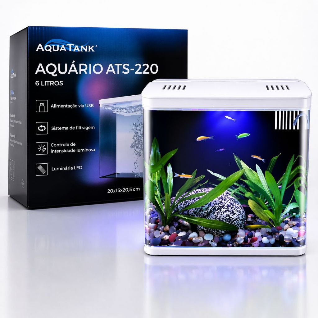 Aquário Beteira Aquatank 6L Plug and Play Completo Filtro e Luminária Led Bivolt ATS-220