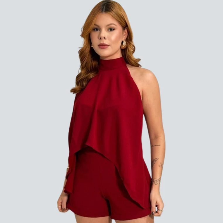 Macaquinho Feminino Frente Única Soltinho Costas Abertas Elegante Casual — imagem 1