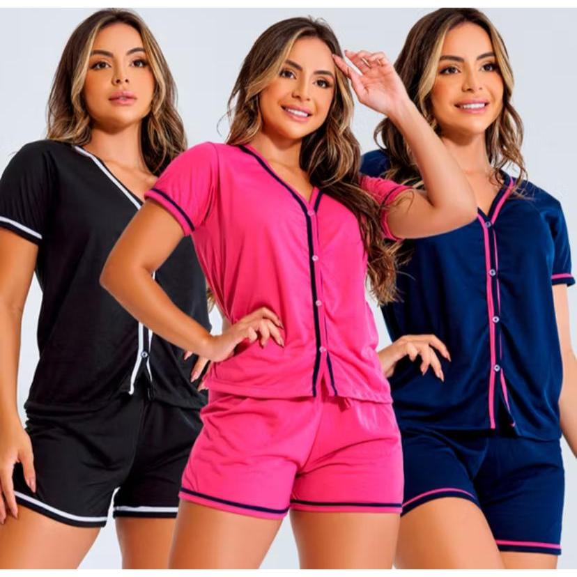 Pijama Americano Blogueirinha Baby Doll Amamentação || Pijama Feminino Malha Botão