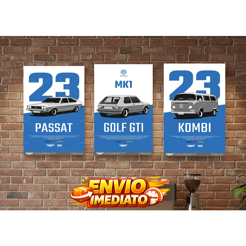 Kit 3 Quadros Volkswagen Clássicos – Arte Vintage Automotiva MDF HD + Fácil Instalação
