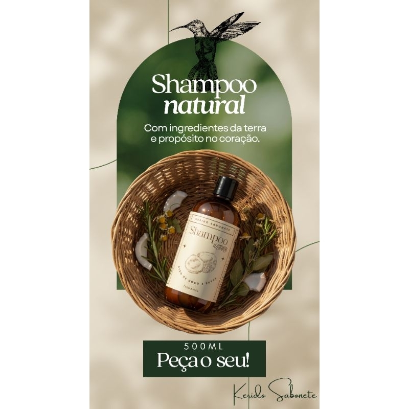 Shampoo Artesanal Kerido Sabonete Oléo de coco e Ervas 500ml | Crescimento Capilar Natural | Antiqueda Sem Sulfato