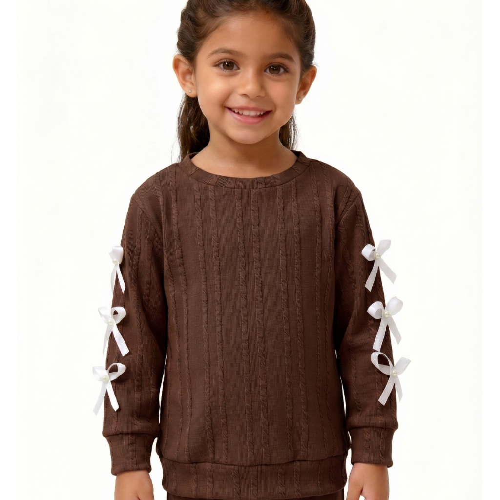 Blusa Infantil Menina Manga Longa Comprida Lacinhos Moda Detalhe Pérola frio inverno