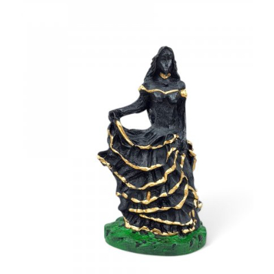 Imagem Estátua Estatueta de Pomba Gira Dama da Noite em resina de 10cm Umbanda, Candomblé e Quimbanda vestido preto