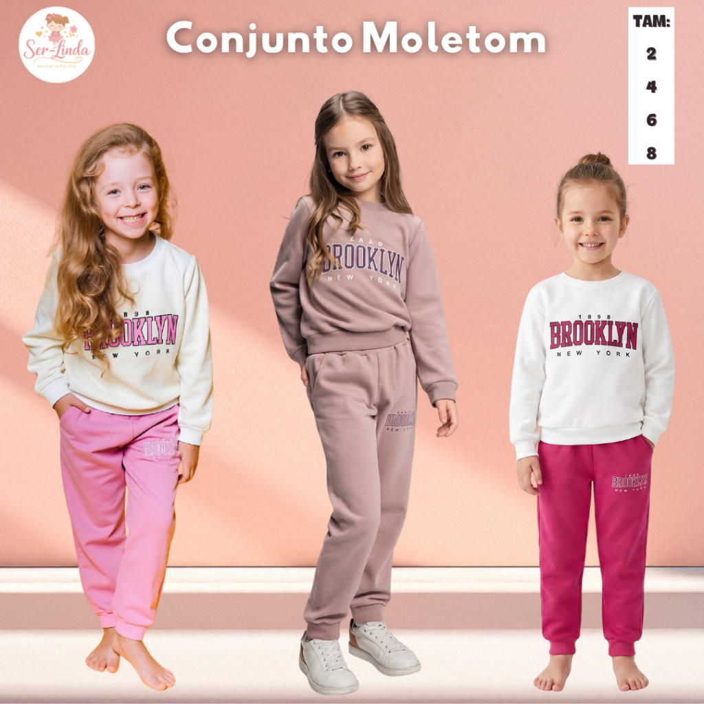 Conjunto Infantil Moletom Estampado Brooklyn NY Flanelado Varias Cores Conjuntinho Abrigo