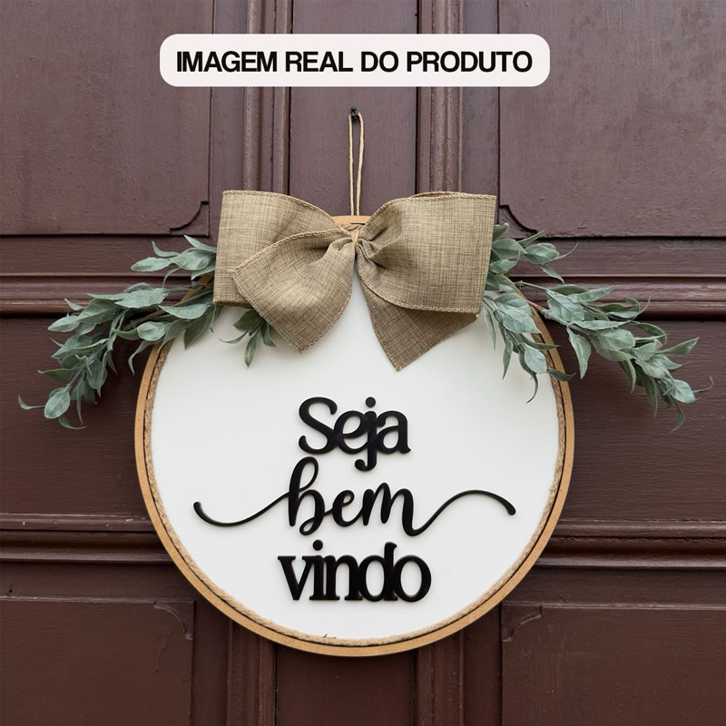 Enfeite Porta Decoração Guirlanda Seja Bem Vindo 25cm Rústico