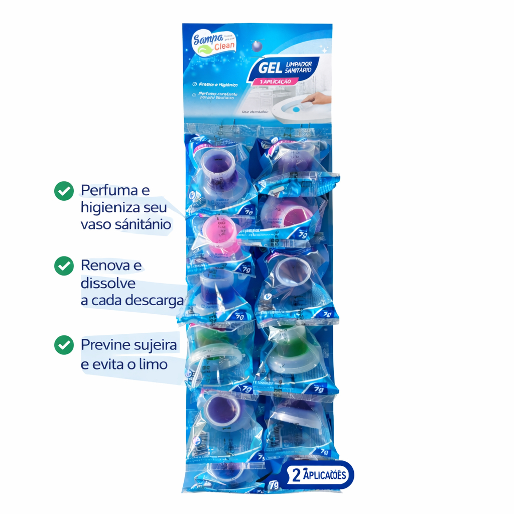 Kit 12 Gel Sanitário Sampa Clean 7g Adesivo Limpeza Contínua Perfuma Evita Limo Fácil Aplicação