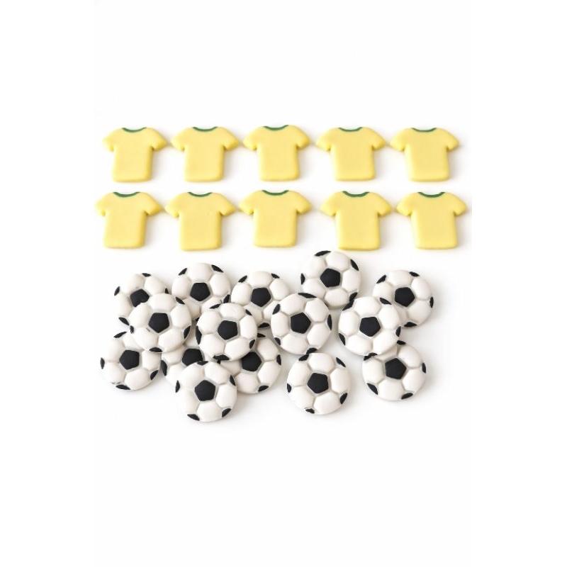 Apliques/confeitos Comestíveis Copa do Mundo de Futebol ⚽ Camisa + Bola | Kit 25 Unidades