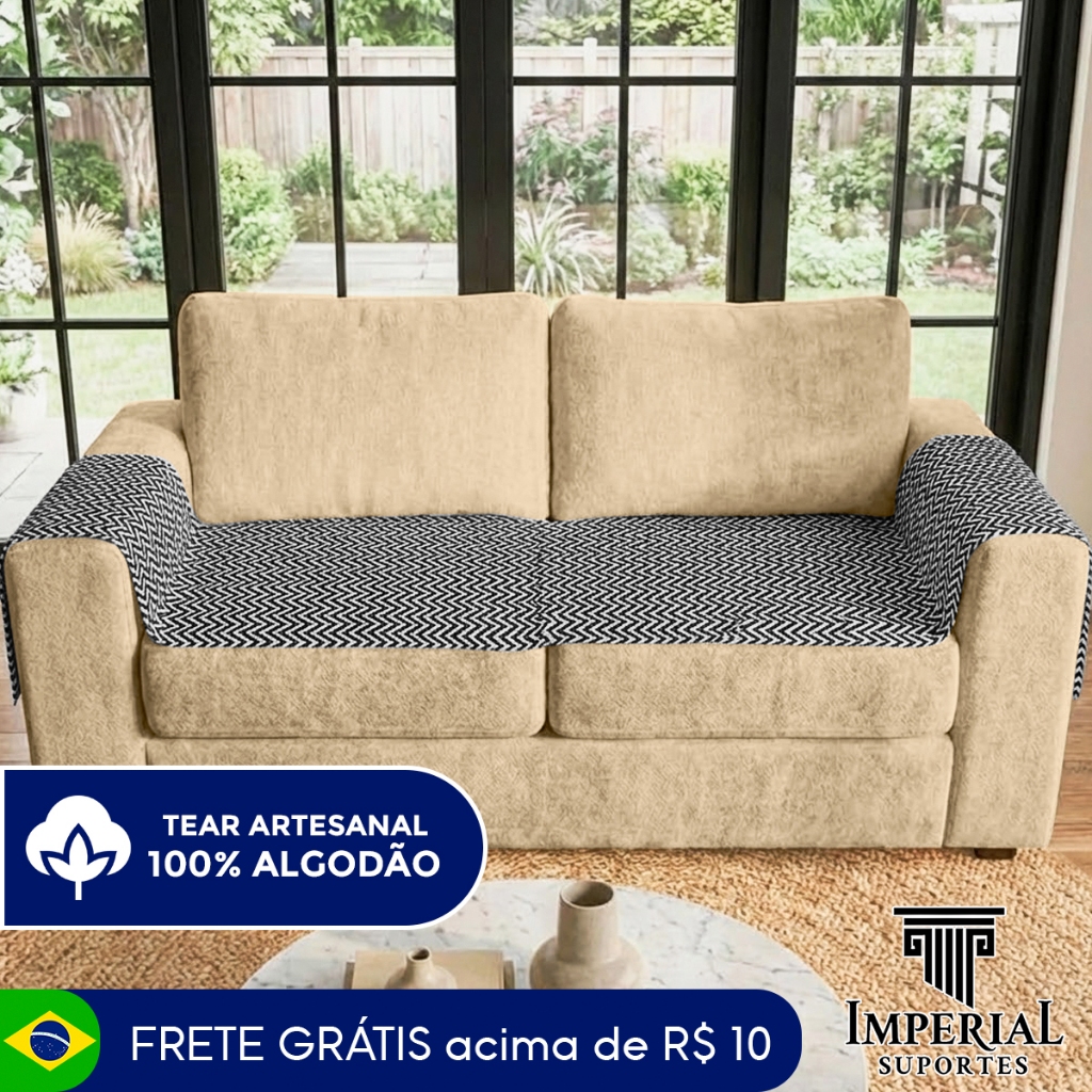 Capa para Sofá Poltrona Braços Zig Zag Lavável em Máquina 100% Algodão Premium
