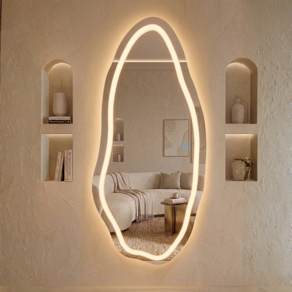 Imagem Espelho Lopazzi Vênus Led Jateado 110x50cm Polido Sem Moldura Decoração Sala Hall Corredor e Quarto