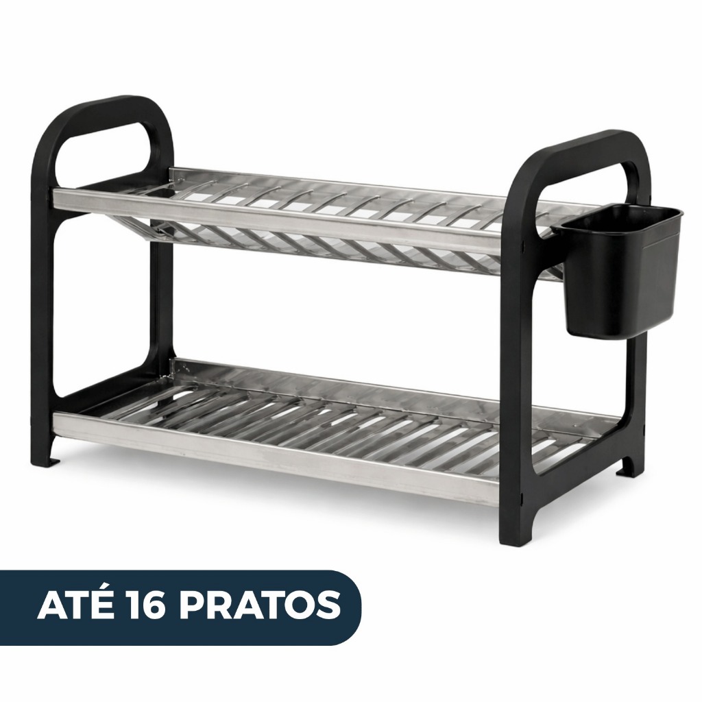 Escorredor de Louça 16 Pratos Preto em aço Inox com Porta Talheres Pia Cozinha organizador de pia em Oferta na Shopee