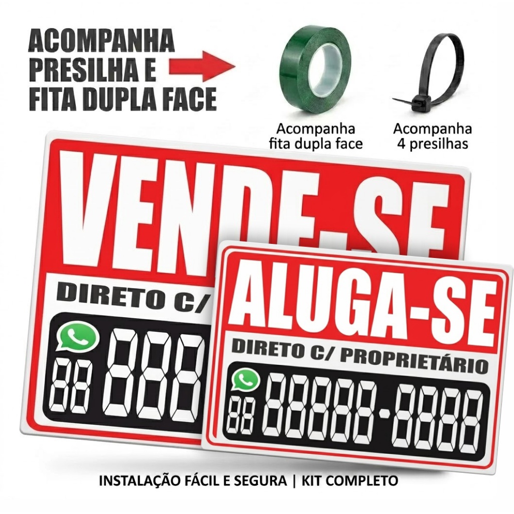 Placa Vende-se ou Aluga-se Imóvel Casa Terreno Apartamento Sinalização Imobiliária Diversos Tamanhos