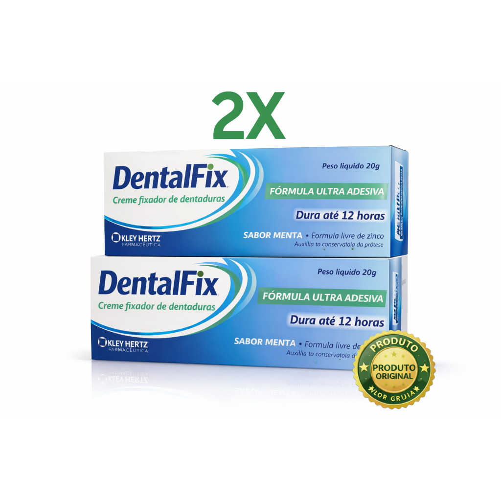Kit 2x DentalFix Creme Fixador Dentadura 20g Ultra Adesivo Até 12h Sem Zinco Menta Original
