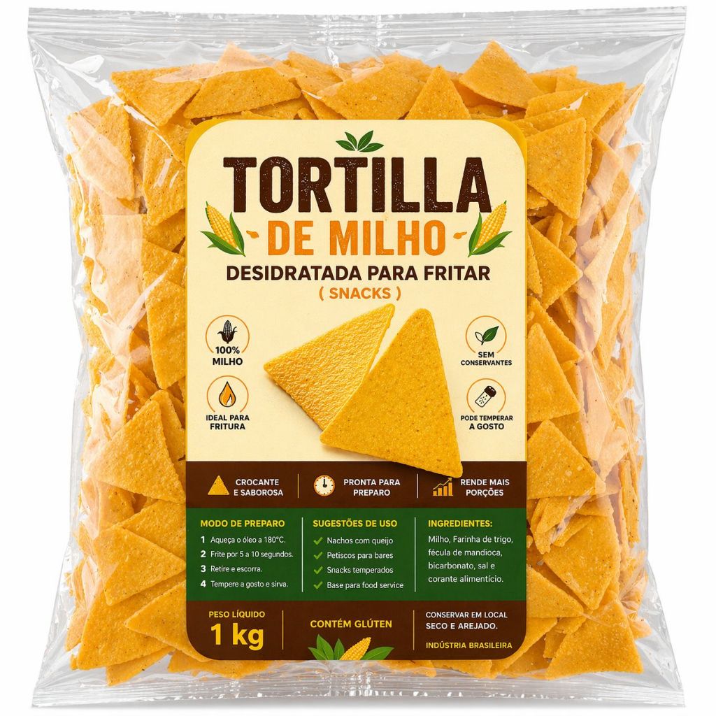 Pellet Tortilla de Milho para Fritar 1kg Snacks Salgadinho