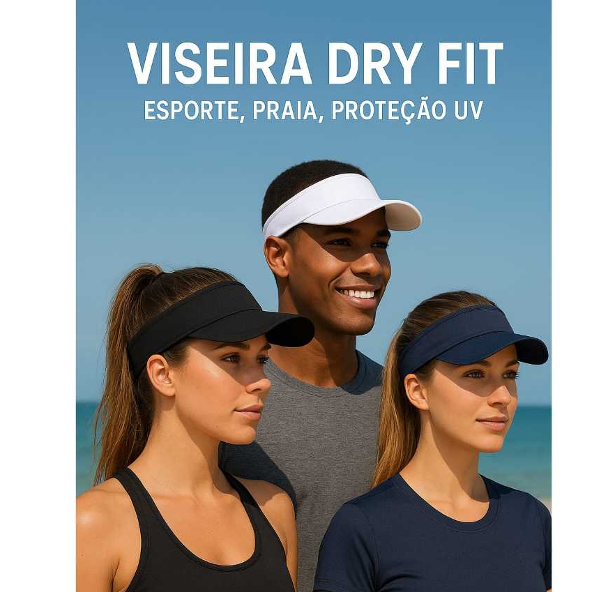 Viseira Dry Fit Lisa Esportiva Proteção UV Unissex  Ajustável Leve Confortável Academia Corrida Fitness
