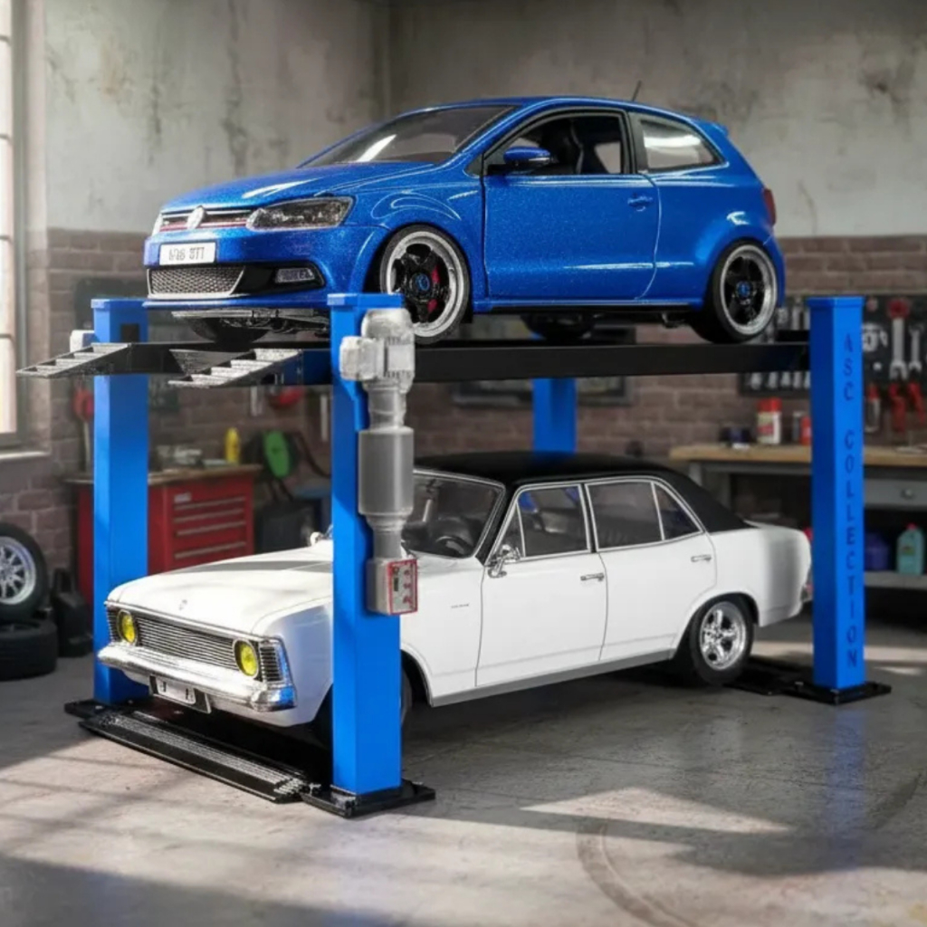 Elevador 4 Postes 1:24 Para 2 Miniaturas Diorama Oficina Mecânica Garagem