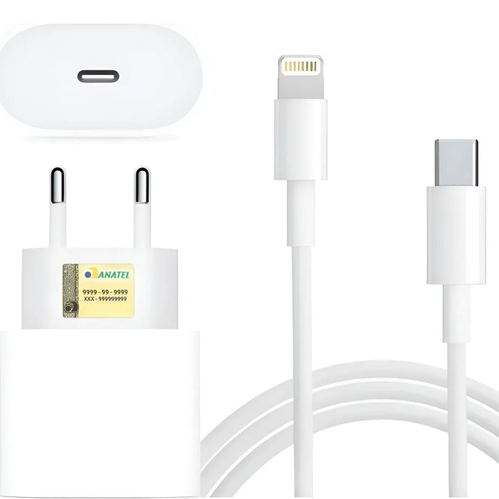 Carregador turbo completo iphone p/ todos os modelos 20w tipo c e Lightning