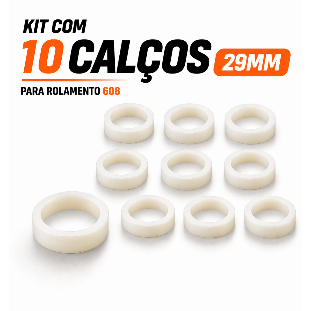 KIT 10 CALÇOS 29MM PARA ROLAMENTO 608 DIVERSOS VENTILADORES
