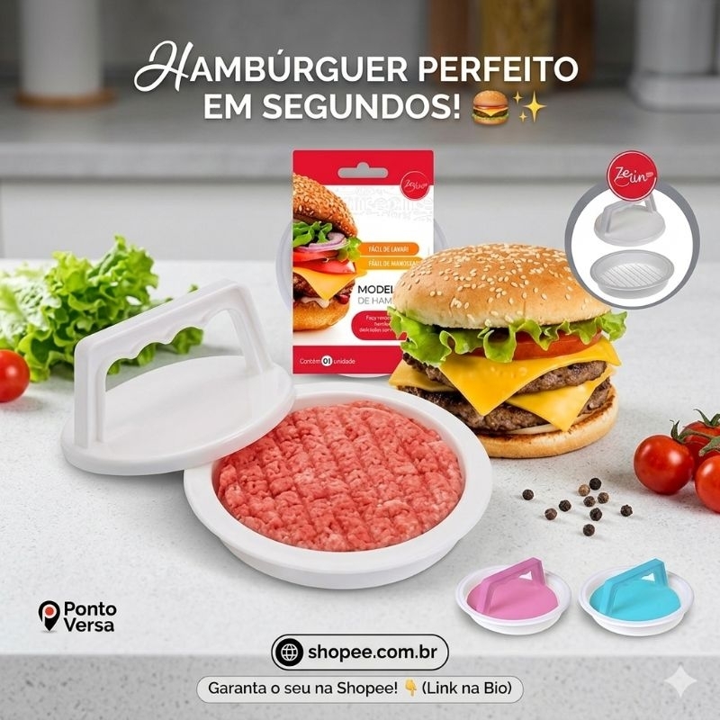 Modelador de Hambúrguer 13cm Profissional Caseiro Prático Prensa Carne Gourmet Faz Hambúrguer Recheado Fácil