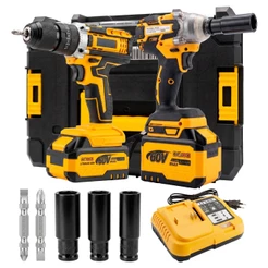 Kit 2 Furadeira Parafusadeira Elétrica E Chave De Impacto Brushless A Bateria 60V Profissional