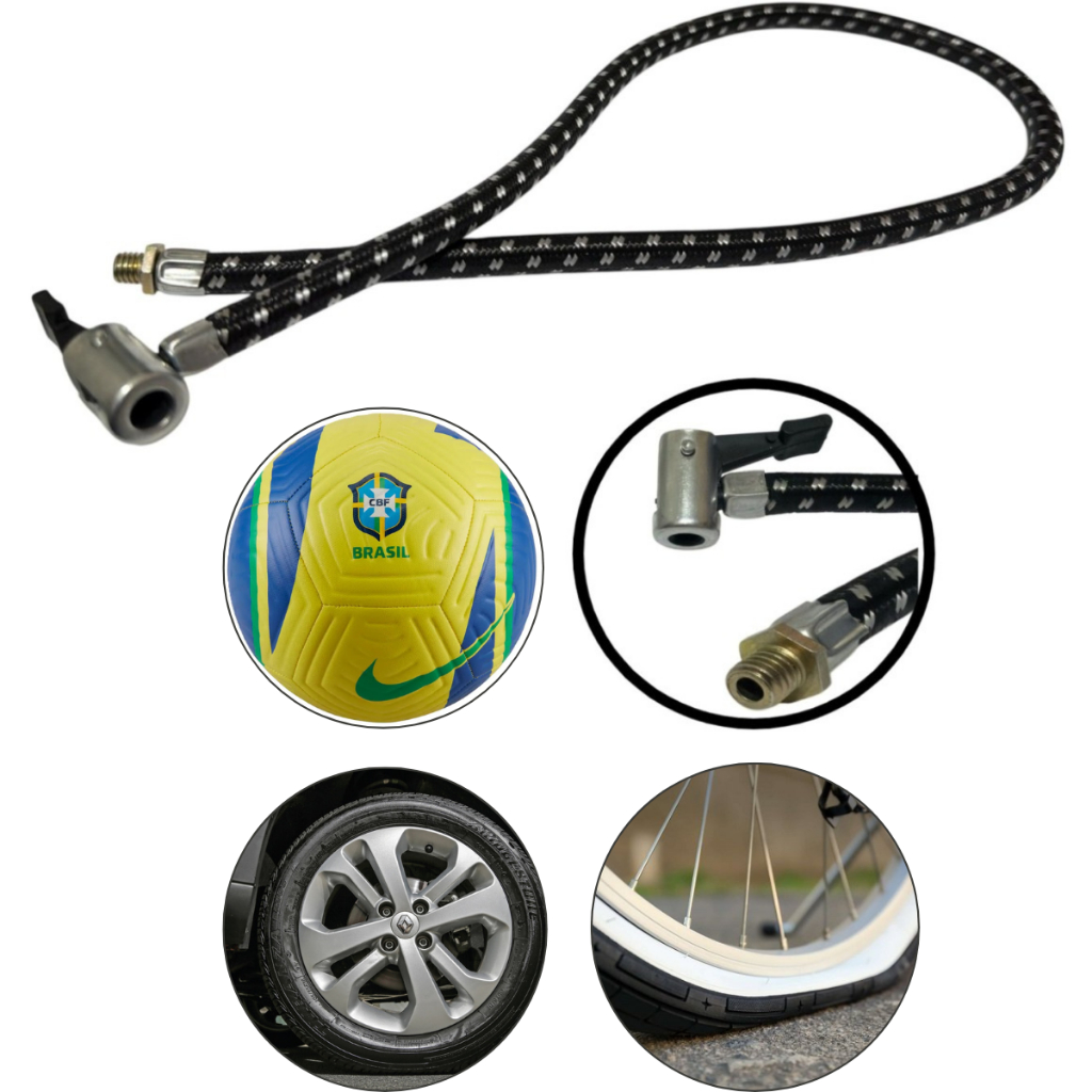 Mangueira Reposição Bico Bomba De Ar  70cm Encher Pneu  Bolas Cor Preta ou Vermelho Com Preto