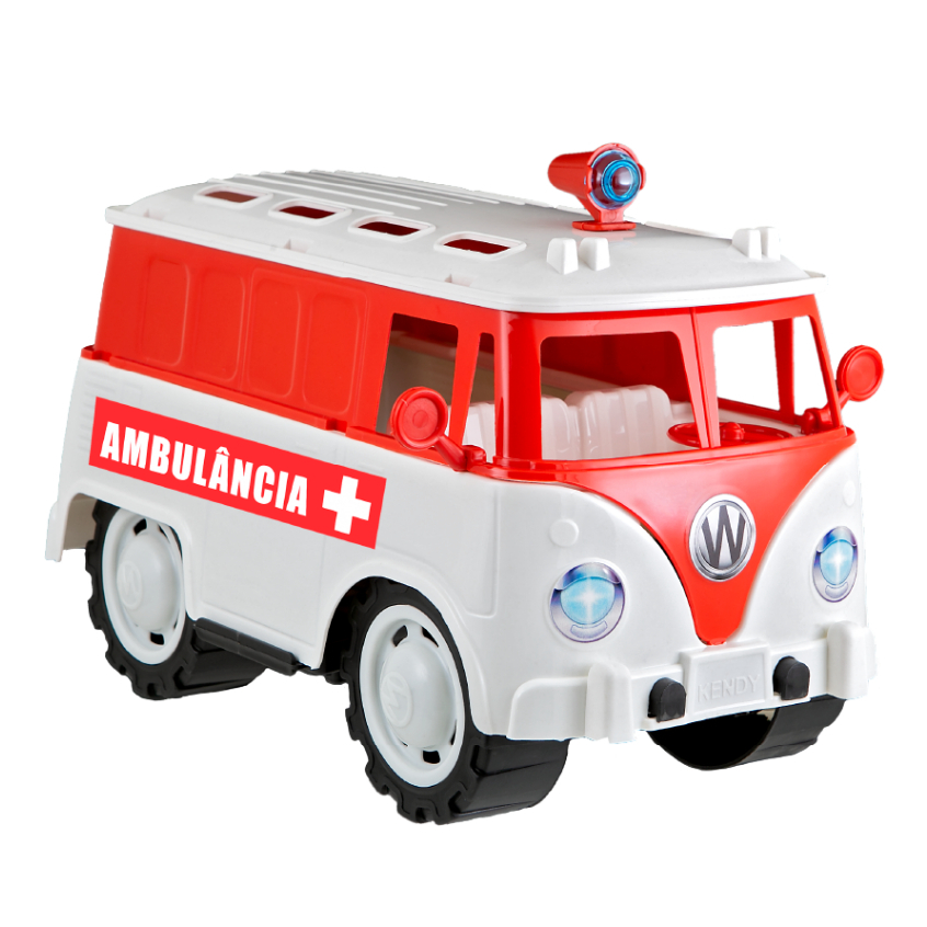 Carrinho Brinquedo Kombi Kombica Emergência Ambulância | Grande 30cm | Realista Retrô | QUEEN SHOP