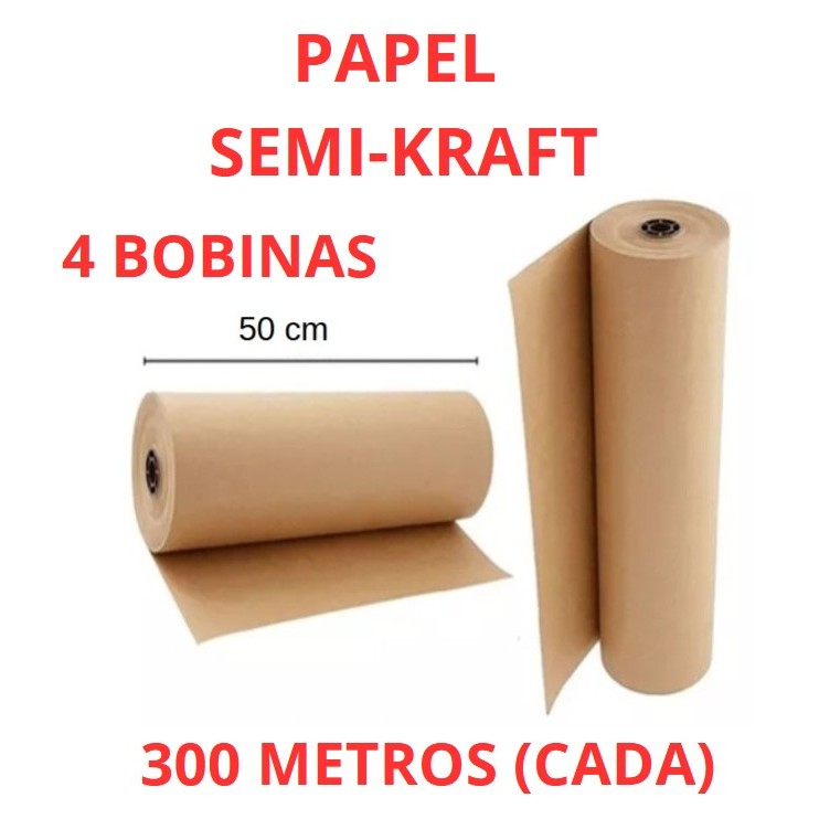 4 Papel Semi Kraft Bobina 50cm Aprox. 7,5KG 300 metros (cada) Pardo Embalagem Caixa