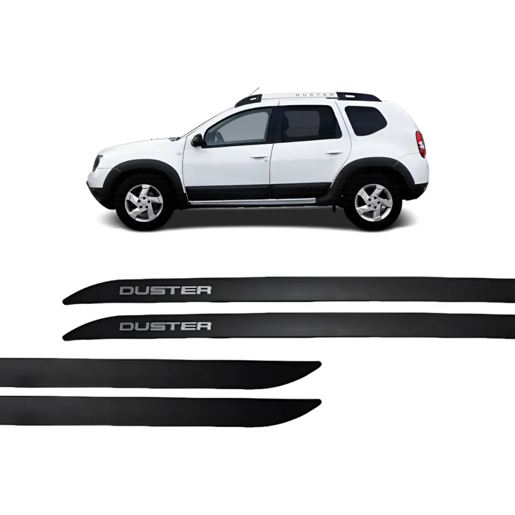 Jogo Friso Porta Lateral Duster 2011 A 2020 Preto Facão 4 Portas Grid