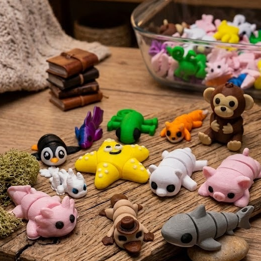 Kit Mini Bichinhos SORTIDOS Articulados 3D Fofos Coloridos Flexíveis Impressão 3D Colecionável Presente Criativo
