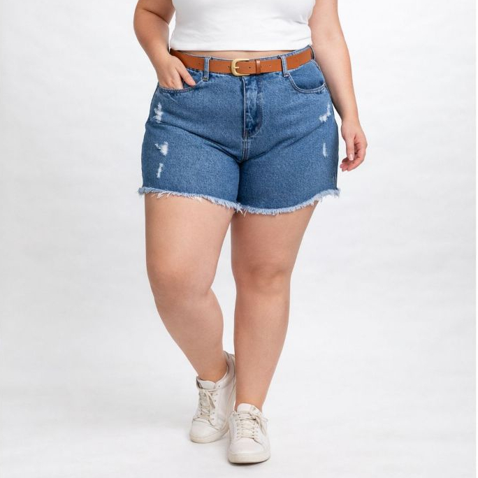 Short Jeans Pluz Size Feminino 100% Algodão Modelagem Levanta Bumbum Cintura Alta