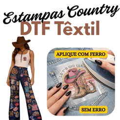 DTF Têxtil Country Termocolante | Estampa p/ Calça Jeans, Camiseta | Alta Durabilidade | Fácil Aplicação | ENVIO RÁPIDO