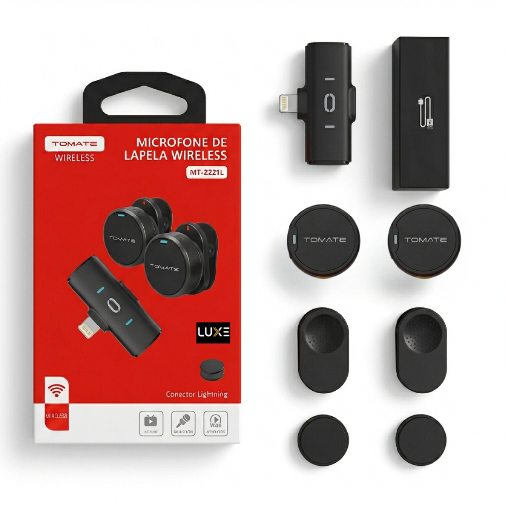 Kit com 2 Microfones de Lapela Sem Fio Profissional Áudio Profissional com Cancelamento de Ruído