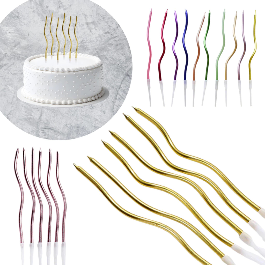 Kit Velas 6/12/18 OU 24 Unidades Espiral Ondulada 9cm Prata Rosé Bronze Dourada Aniversário Festa Boloo