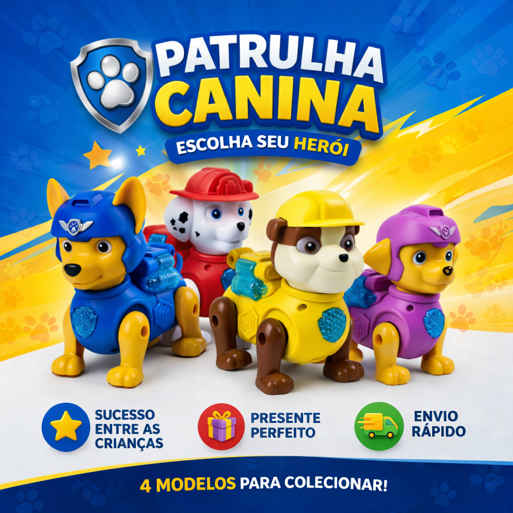 Brinquedo Cachorro Patrulha Canina Pilha Robô Interativo Infantil Luzes Sons Anda Movimento