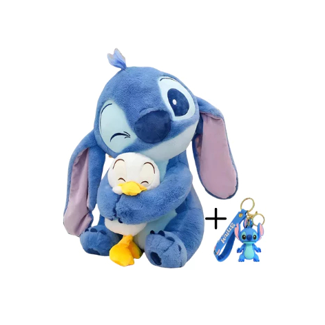 Pelúcia Stitch Com Pato Antialérgico 23 cm COM BRINDE