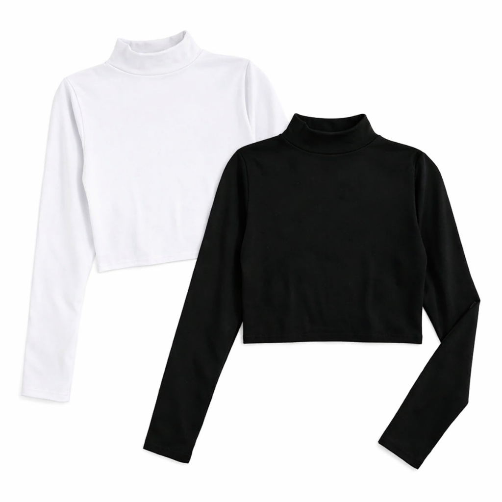 Cropped Blusinha LISO, Gola Alta MANGA LONGA - Básica Blogueira Alternativa Feminina Moda Inverno