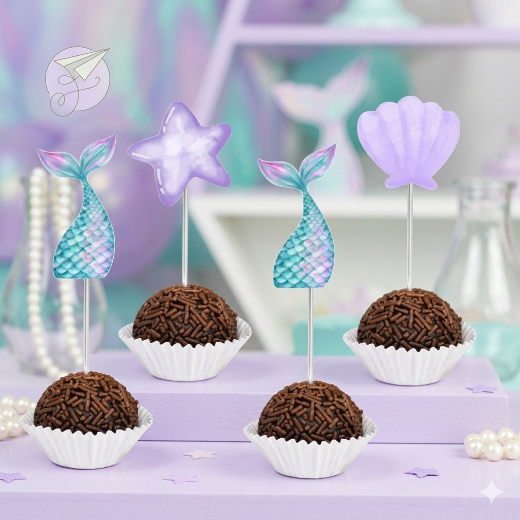 Topper de Doces Sereia | Topper para Brigadeiro e Beijinho Sereia Cute — imagem 2 de 2