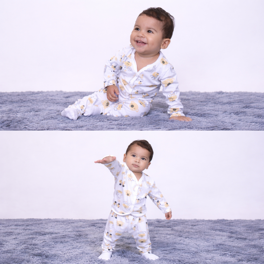Kit 2 Conjuntos Pijama Bebe Botao Americano Manga Longa e Calca Meia Estacao 0 a 12 Meses
