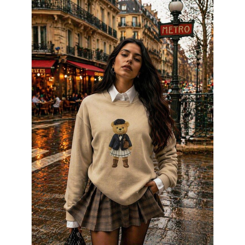 Moletom Estiloso Urso Feminino Blusa de Frio Moda Inverno Paty Girl Blogueira Comfy Casaco Aerolook