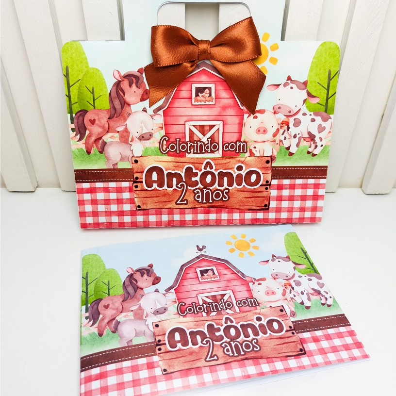 Kit Maleta de Colorir Fazendinha Aquarela - Lembrancinha Festa Infantil, Brinde Crianças, Aniversário Personalizado