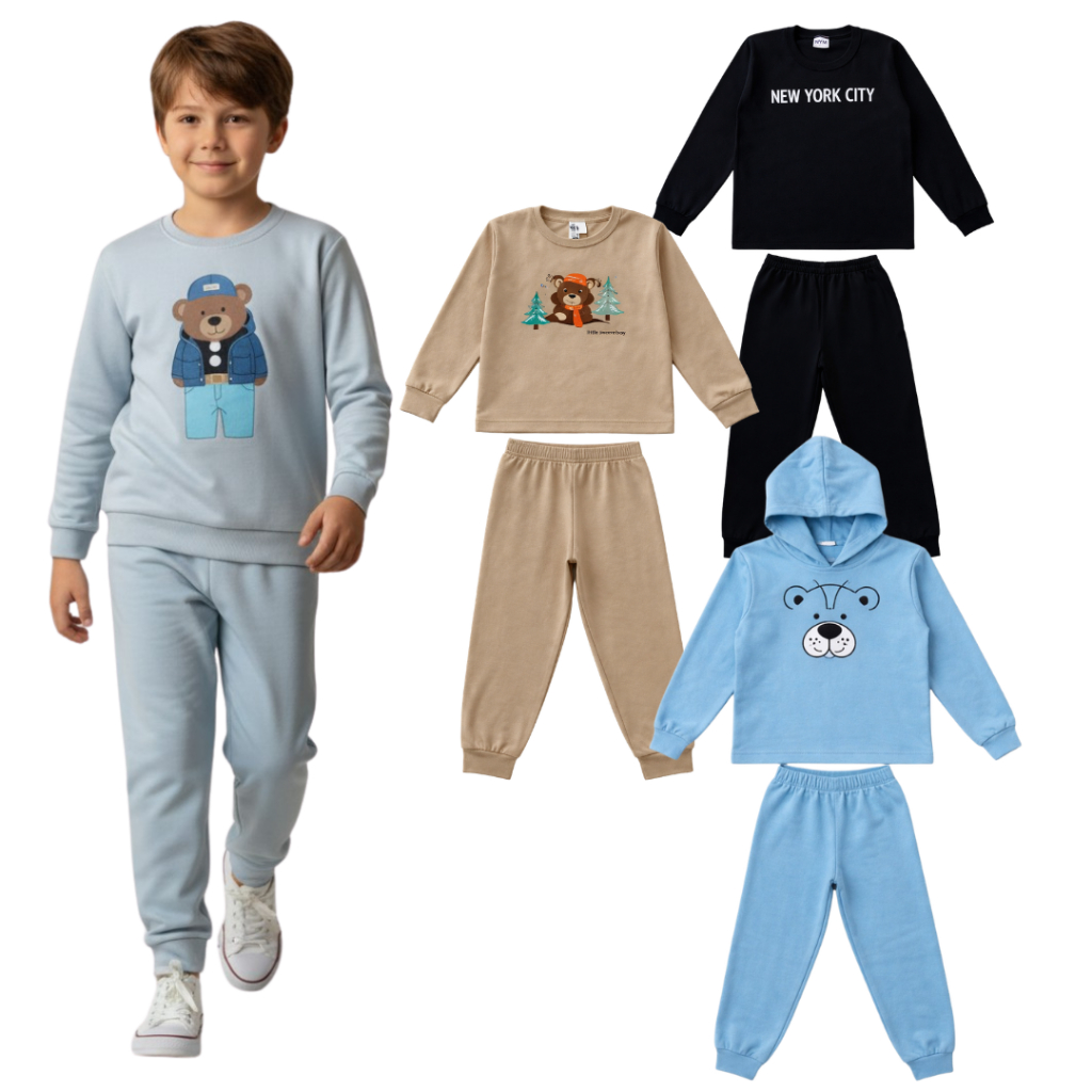 2 Peças Moletom Masculino Infantil | Conjunto Moletom Menino | Roupa Inverno Tamanho 1 ao 14 Anos