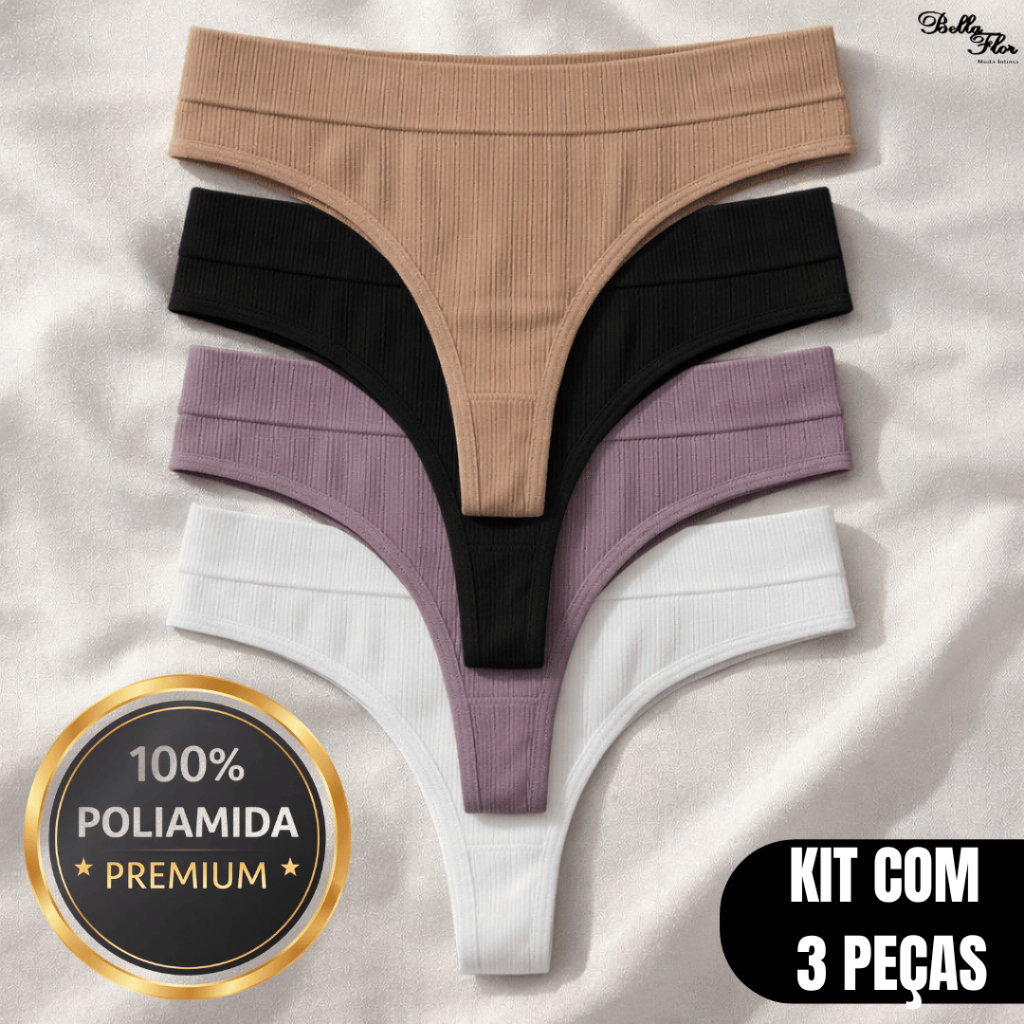 Kit 3 ou 2 Calcinhas Sem Costura Fio Dental Modeladora Canelada Alta Compressão Não Marca Conforto Premium