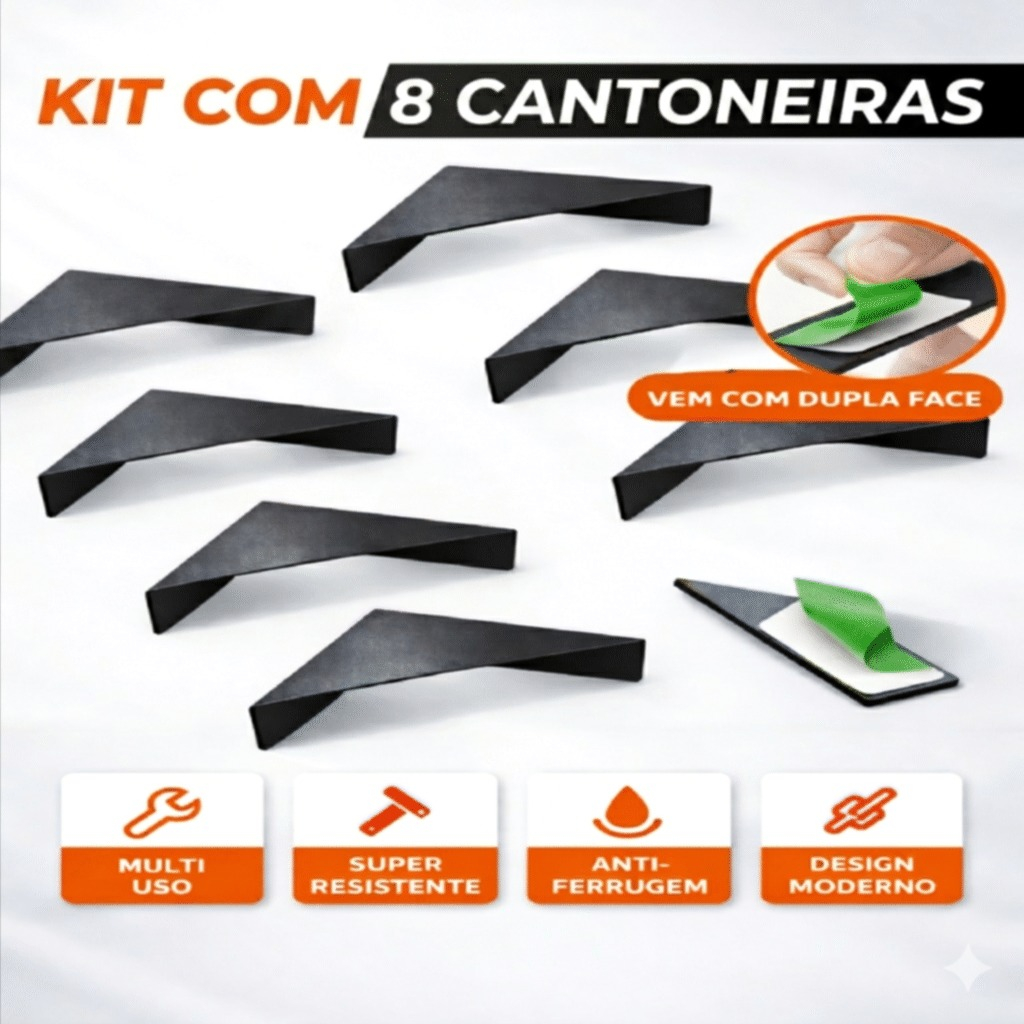 Kit 8 Cantoneiras Proteção 60x60mm Quadros Placas Boiserie e Móveis Segurança Bebê Anti Impacto
