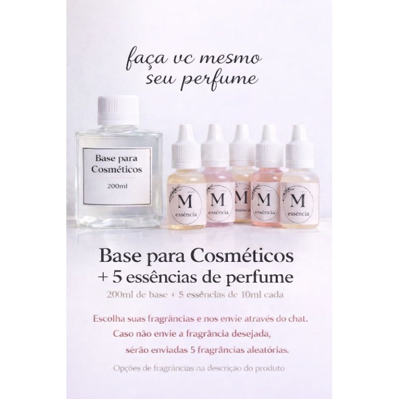 Kit 5 essências oleosa 10ml+ base para perfume 200ml