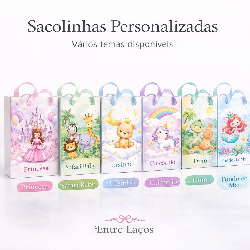 Sacolinha Personalizada para Lembrancinhas | Vários Temas Infantil e Adulto | Festa, Chá de Bebê, Aniversário