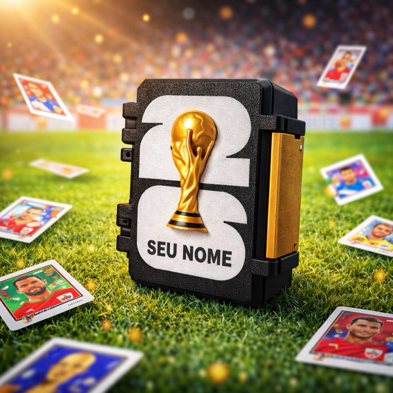 Caixa Porta Figurinhas Copa do Mundo 2026 Personalizado com Seu Nome Varias Cores
