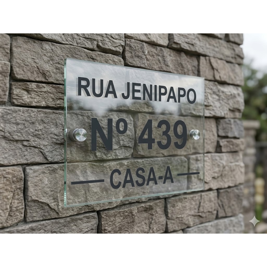 Placa Endereço Vidro 20x15cm Residencial Apartamento Casa