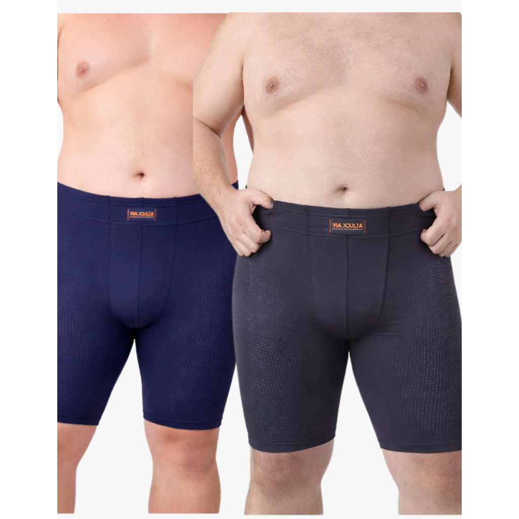 Kit 2 Cueca Short Boxer Plus Size Long Leg G1 a G5 Poliamida Microfuros Anti Assadura Não Enrola