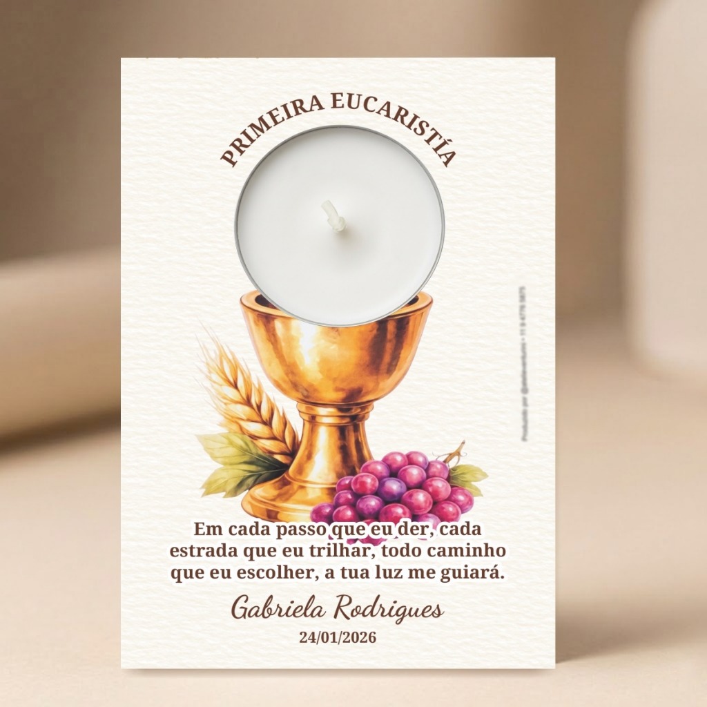10 Lembrancinhas Personalizadas Primeira Comunhão Cartão Com Vela Primeira Eucaristia Sacramento