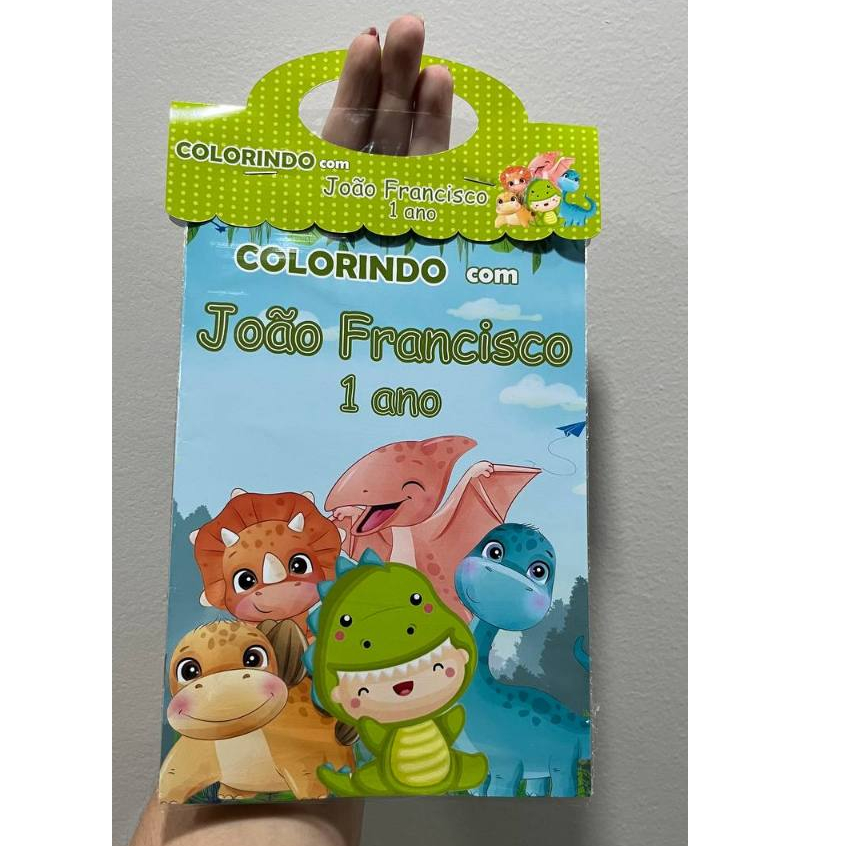 Livrinho de Colorir Personalizado Infantil + Giz | Dinossauro Baby | Lembrancinha de Aniversário Barata e Criativa