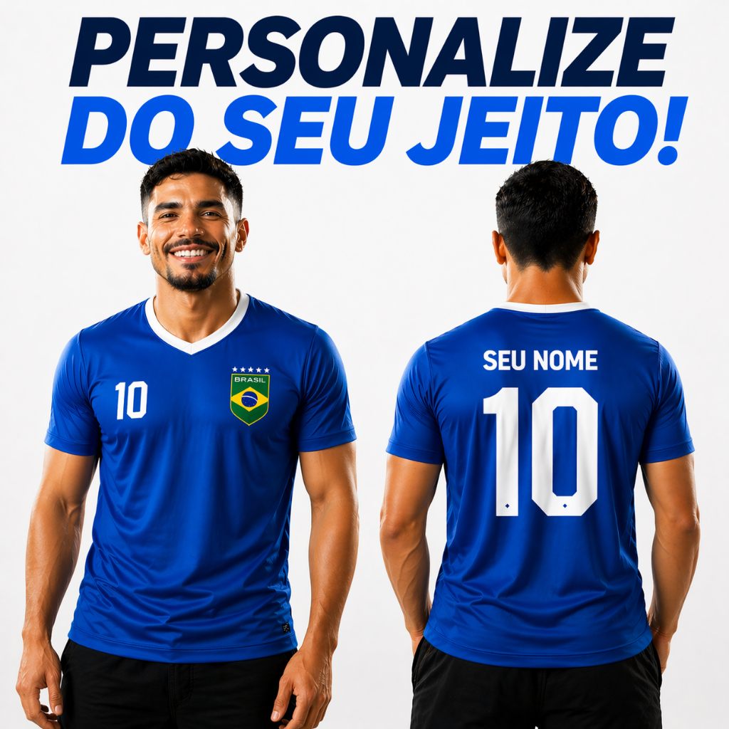 Camiseta Brasil Personalizada com Seu Nome e Número Não Desbota Não Quebra Alta Qualidade